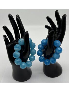 Lot 2 Stretch Bracelets Giant Blue Beads Bold Statement Plastic Acrylic Unsigned